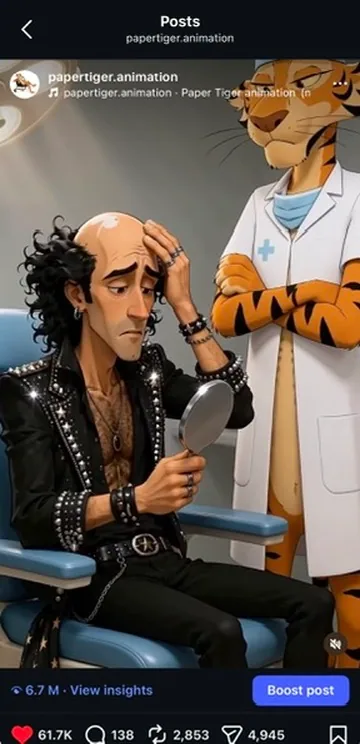 Hair clinic Paper Tiger reel screenshot with views and engagement metrics